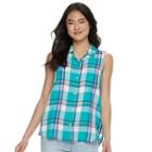 Juniors' So&reg; Pleated Sleeveless Shirt, Girl's, Size: Medium, Turquoise/blue (turq/aqua)