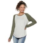 Juniors' So&reg; Long Sleeve Baseball Tee, Teens, Size: Large, White