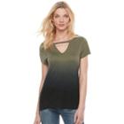 Women's Rock & Republic&reg; Dip-dye Cutout Tee, Size: Xs, Dark Green