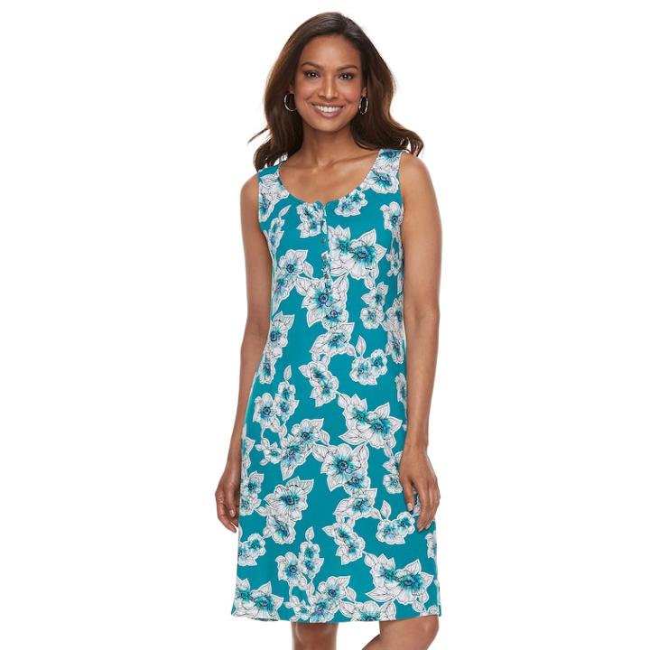 Women's Croft & Barrow&reg; Print Henley Tank Dress, Size: Xs, Dark Blue