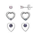 Charming Girl Kids' Sterling Silver Cubic Zirconia Stud & Crystal Heart Earring Set - Made With Swarovski Crystals, Multicolor