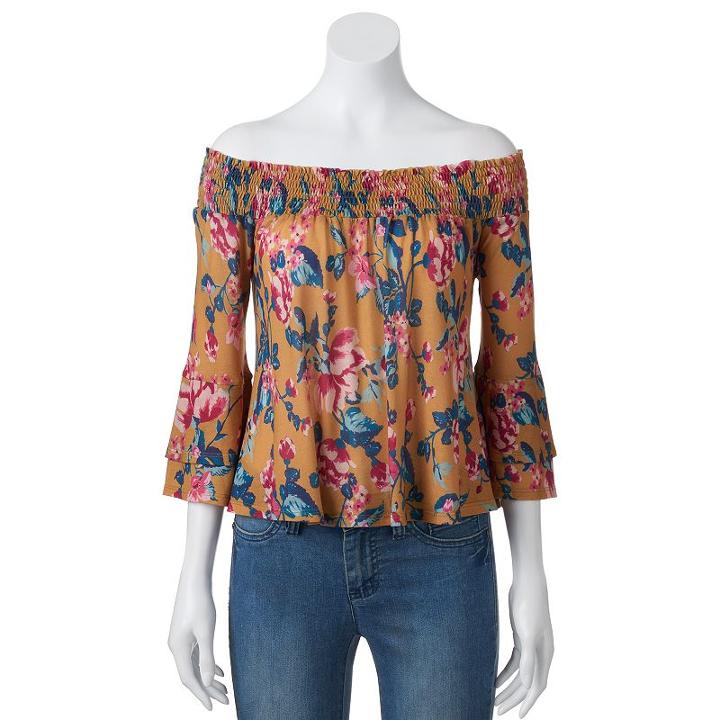 Juniors' About A Girl Knit Off The Shoulder Peasant Top, Size: Xs, Med Yellow