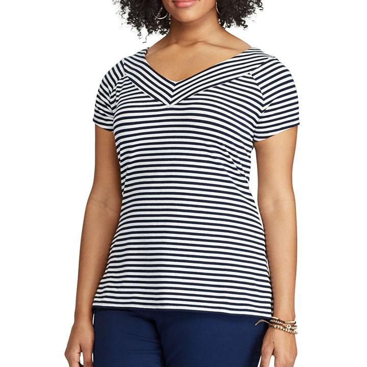 Plus Size Chaps V-neck Jersey Tee, Women's, Size: 3xl, Blue (navy)