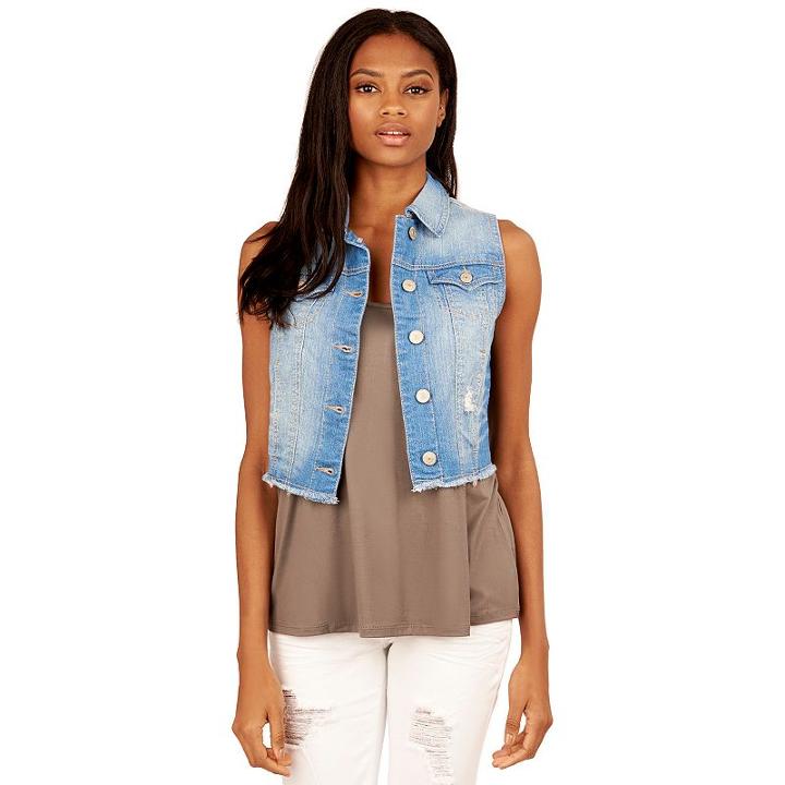 Juniors' Wallflower Fray Hem Denim Vest, Teens, Size: Small, Brt Orange