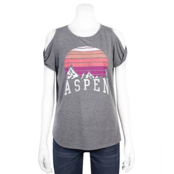 Juniors' Grayson Threads Aspen Cold-shoulder Graphic Tee, Teens, Size: Large, Grey (charcoal)