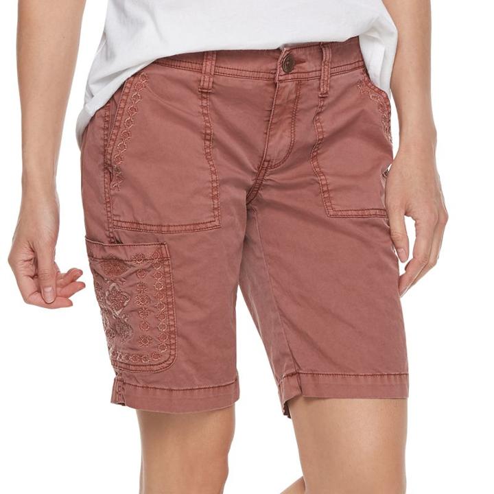 Petite Sonoma Goods For Life&trade; Embroidered Bermuda Shorts, Women's, Size: 16 Petite, Dark Brown