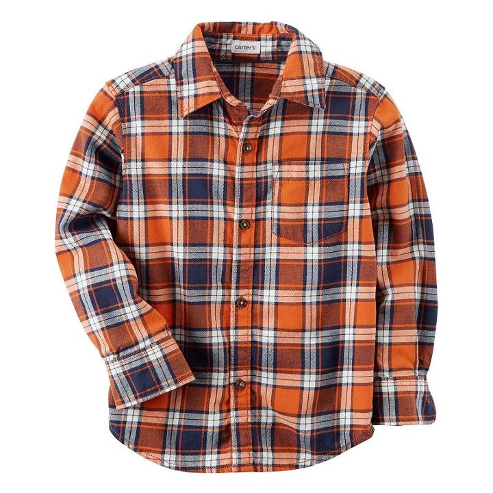 Boys 4-7 Carter's Plaid Button-down Shirt, Size: 6, Orange Plaid