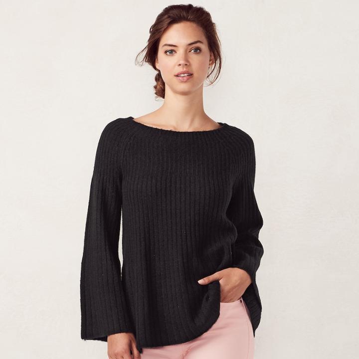 Women's Lc Lauren Conrad Ribbed Boatneck Sweater, Size: Large, Black