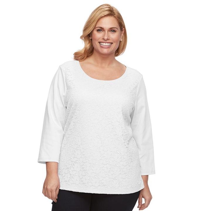 Plus Size Napa Valley Lace-front Scoopneck Tee, Women's, Size: 1xl, Natural