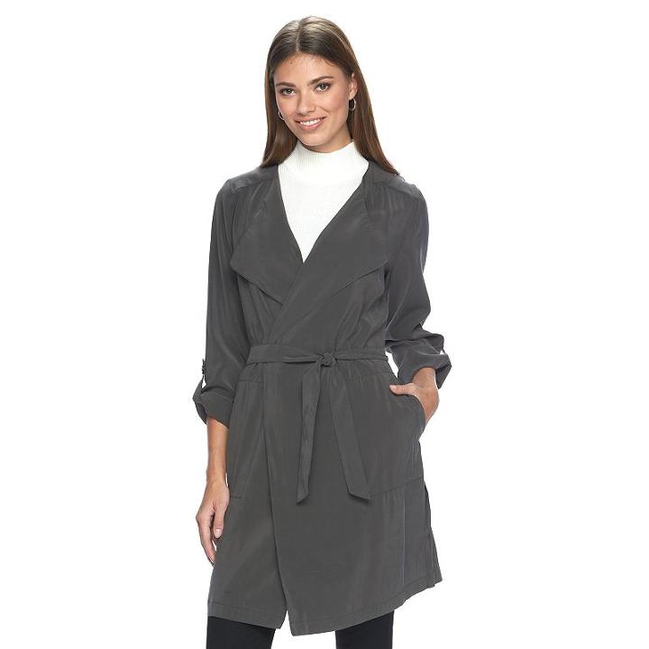 Women's Apt. 9&reg; Draped Charmuese Trench Coat, Size: Medium, Green