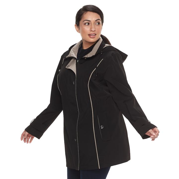 Plus Size Gallery Hooded Anorak Stadium Jacket, Women's, Size: 3xl, Black