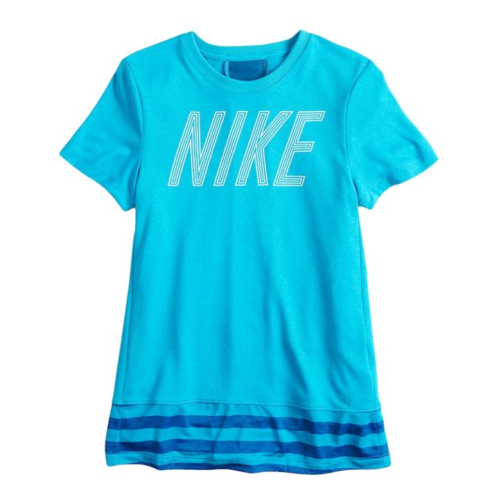 Girls 7-16 Nike Striped Drop Hem Tee, Size: Medium, Brt Blue