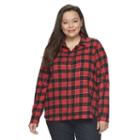 Juniors' Plus Size So&reg; Pocket Plaid Flannel Shirt, Girl's, Size: 2xl, Med Red