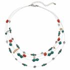 Flower & Simulated Turquoise Multi Strand Station Necklace, Women's, Multicolor