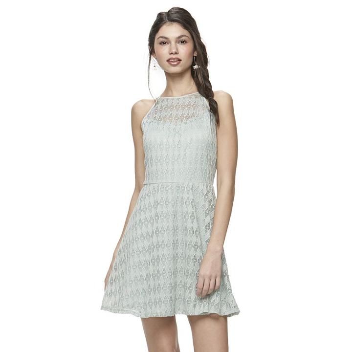 Juniors' Lily Rose Illusion Lace Skater Dress, Girl's, Size: Xl, Med Green