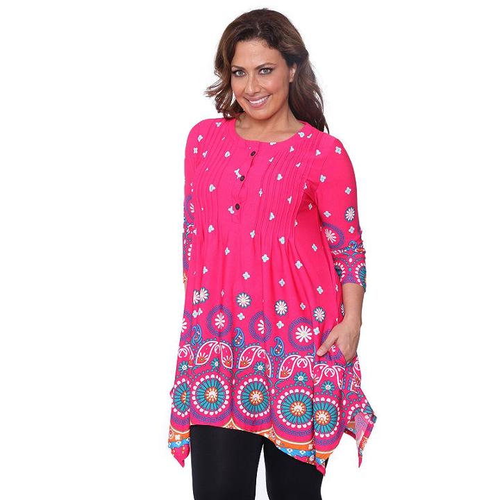 Plus Size White Mark Medallion Shark-bite Tunic, Women's, Size: 1xl, Pink