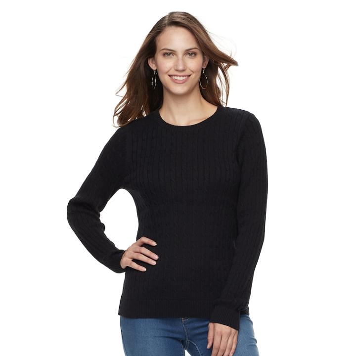 Women's Croft & Barrow&reg; Essential Cable-knit Sweater, Size: Large, Black