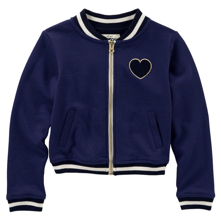 Girls 4-12 Oshkosh B'gosh&reg; Heart & Striped Varsity Jacket, Size: 7, Blue