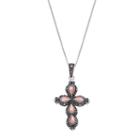 Tori Hill Sterling Silver Pink Shell & Marcasite Cross Pendant, Women's, Size: 18, Multicolor