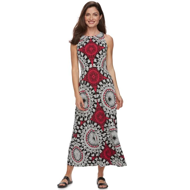 Petite Suite 7 Pleat Neck Maxi Dress, Women's, Size: 10 Petite, Dark Pink