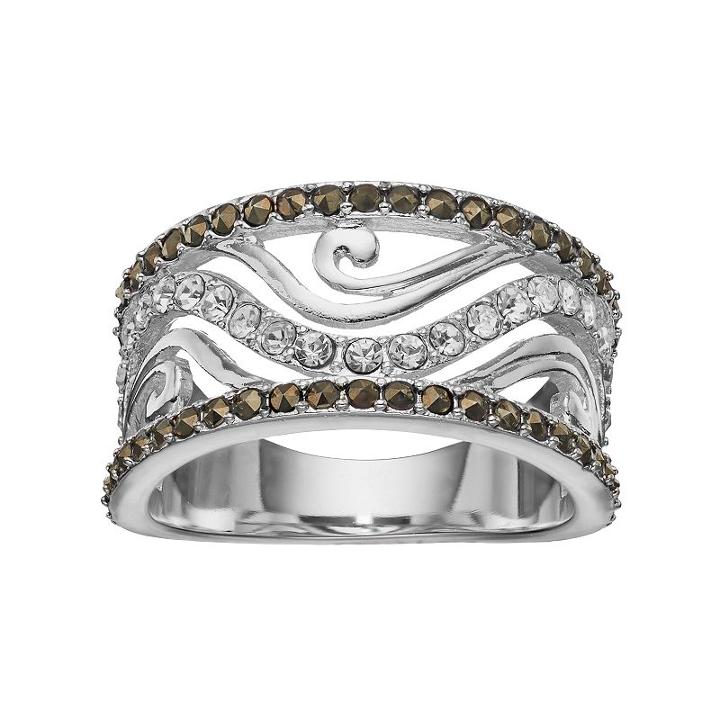 Silver Luxuries Marcasite & Crystal Wave Ring, Women's, Size: 8, Grey
