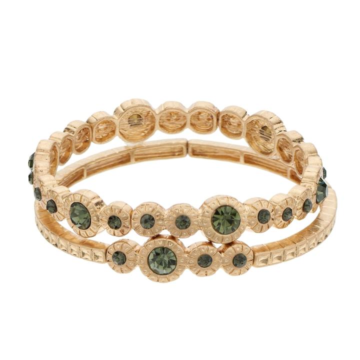 Green Simulated Crystal Stretch Bracelet Set, Women's, Gold