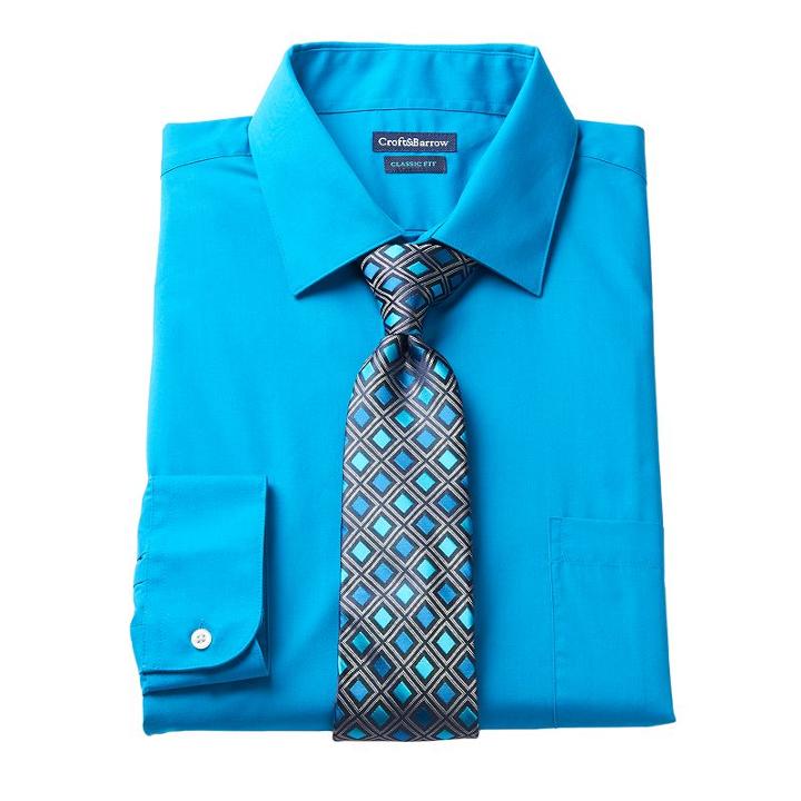 Men's Croft & Barrow&reg; Classic-fit Stretch-collar Dress Shirt And Patterned Tie Boxed Set, Size: M-32/33, Med Green