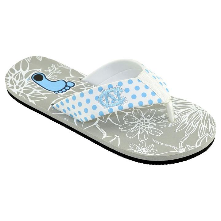 Women's College Edition North Carolina Tar Heels Floral Polka-dot Flip-flops, Size: Medium, White