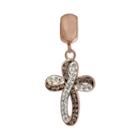 Individuality Beads Crystal 14k Rose Gold Over Silver Ribbon Cross Charm, Women's, Blue