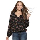 Juniors' American Rag Floral Peasant Blouse, Teens, Size: Small, Black