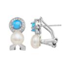 Sterling Silver Freshwater Cultured Pearl & Lab-created Blue Opal Drop Earrings, Women's, White