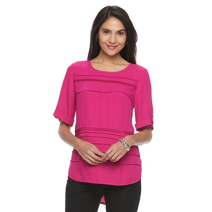 Women's Dana Buchman Pintuck High-low Top, Size: Large, Pink