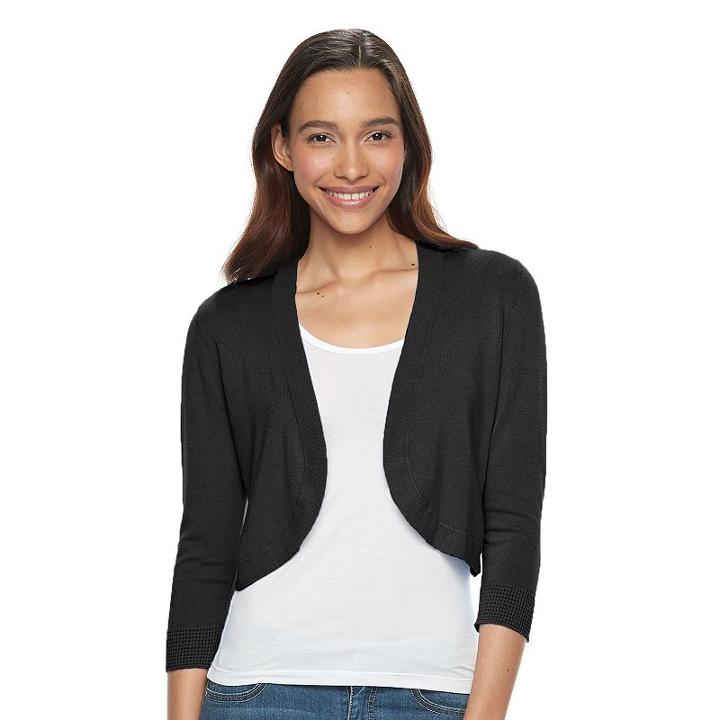 Women's Apt. 9&reg; Solid Cropped Shrug, Size: Small, Black