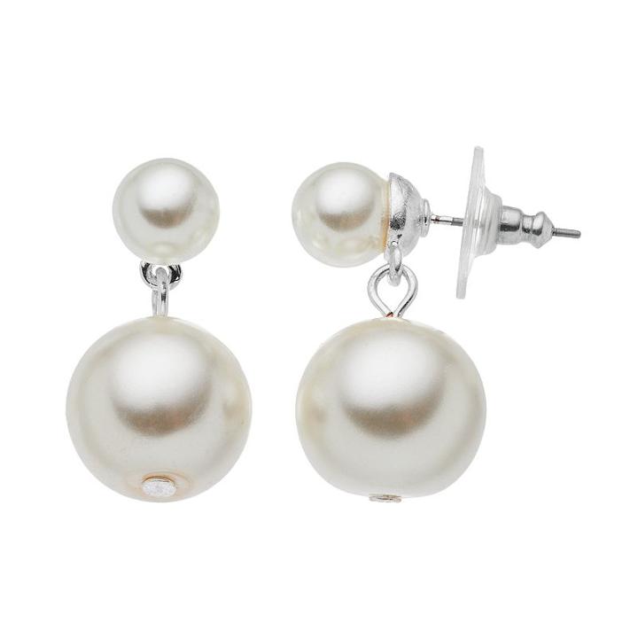 Croft & Barrow&reg; Double Simulated Pearl Drop Earrings, Women's, White Oth
