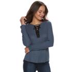 Juniors' Pink Republic Lace-up Long Sleeve Top, Teens, Size: Large, Med Blue