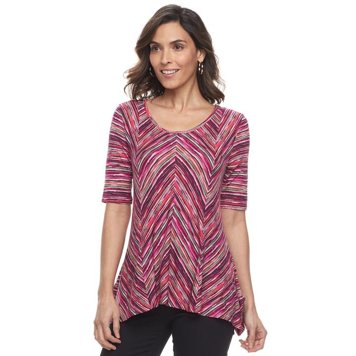 Women's Dana Buchman Print Elbow Sleeve Sharkbite Top, Size: Xl, Med Pink