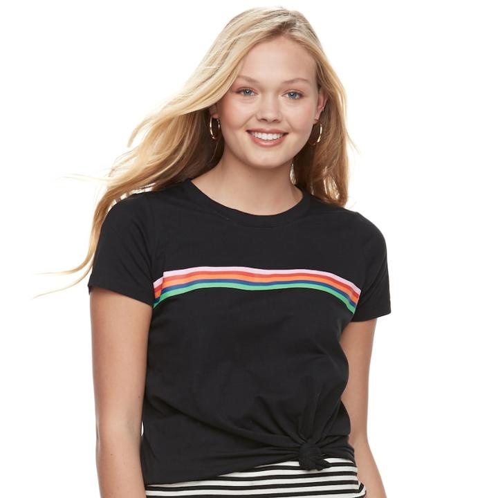 Juniors' Love, Fire Striped Tie-front Tee, Teens, Size: Xs, Black
