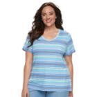 Plus Size Croft & Barrow&reg; Essential V-neck Tee, Women's, Size: 2xl, Med Blue
