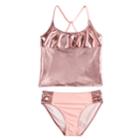 Girls 4-16 So&reg; Watch Me Shine Ruffled Pink Tankini Swimsuit Set, Size: 10