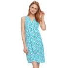 Women's Caribbean Joe Mosaic Smocked Henley Dress, Size: Medium, Turquoise/blue (turq/aqua)