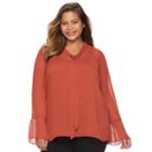 Plus Size Ab Studio Tie-front Yoryu Top & Tank Set, Women's, Size: 1xl, Red/coppr (rust/coppr)