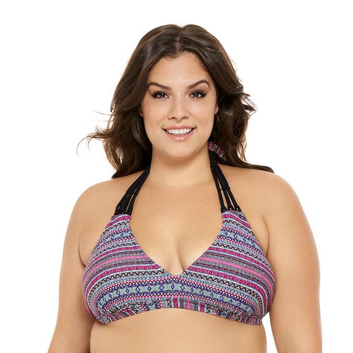 Juniors' Plus Size Costa Del Sol Geometric Halter Bikini Top, Size: 2xl, Black