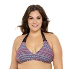 Juniors' Plus Size Costa Del Sol Geometric Halter Bikini Top, Size: 2xl, Black