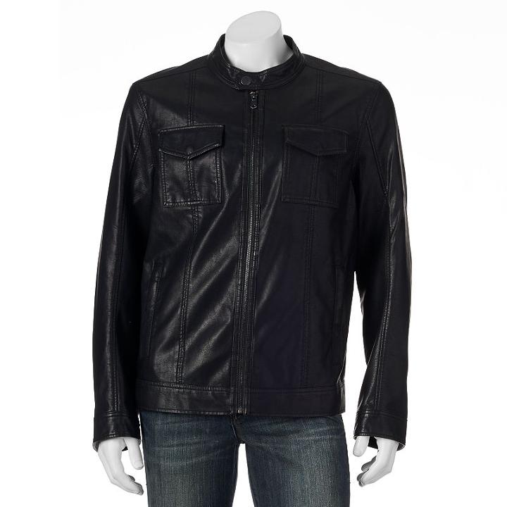 Big & Tall Marc Anthony Perforated Slim-fit Faux-leather Moto Jacket, Men's, Size: Xl Tall, Black