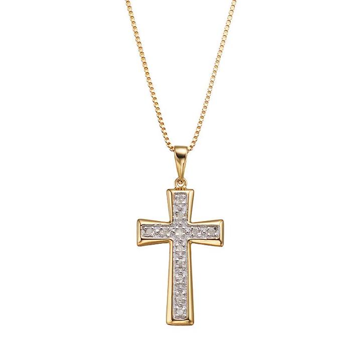 Diamond Classics 18k Gold Over Silver 1/10 Carat T.w. Cross Pendant, Women's, Size: 18, White