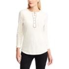 Women's Chaps Embellished Henley Top, Size: Medium, Natural