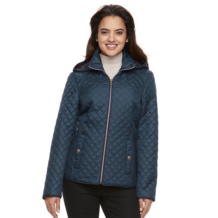 Women's Croft & Barrow&reg; Hooded Quilted Trapunto Jacket, Size: Large, Blue (navy)