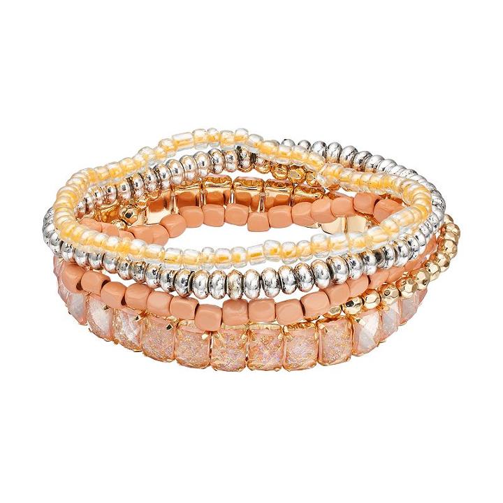 Peach Beaded Stretch Bracelet Set, Women's, Pink Other