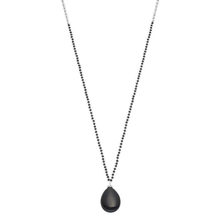 Chaps Long Beaded Black Teardrop Necklace, Women's