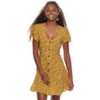 Juniors' Rewind Printed Button-front Swing Dress, Teens, Size: Large, Gold